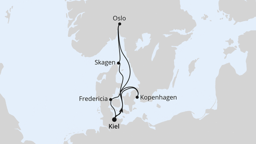 Routenverlauf Norwegen & Dänemark ab Kiel