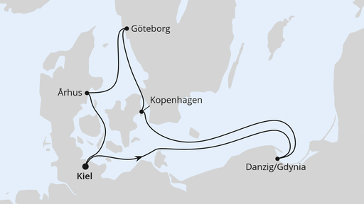 Routenverlauf Schweden, Polen & Dänemark ab Kiel
