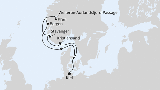 Routenverlauf Norwegens Welterbe ab Kiel