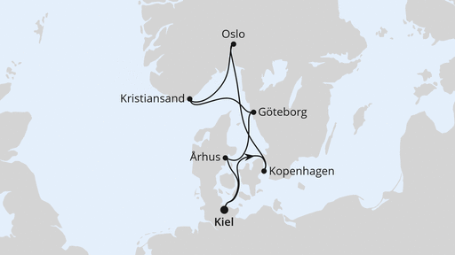 Routenverlauf Silvesterreise nach Norwegen & Dänemark ab Kiel