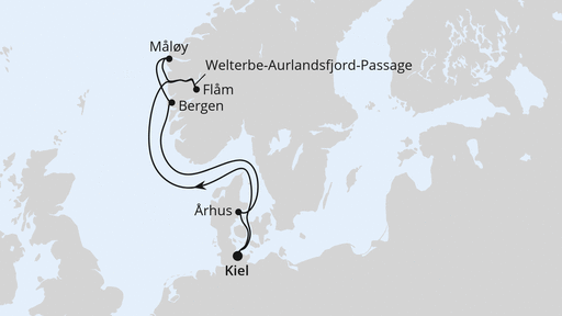 Routenverlauf Norwegen mit Sognefjord ab Kiel