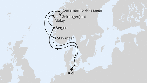 Routenverlauf Norwegens Welterbe ab Kiel 1