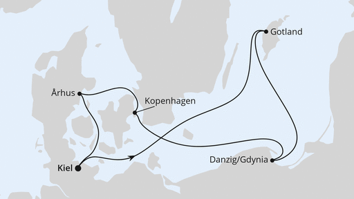 Routenverlauf Schweden, Polen & Dänemark ab Kiel 1