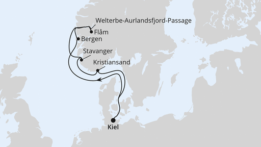 Routenverlauf Norwegens Welterbe ab Kiel