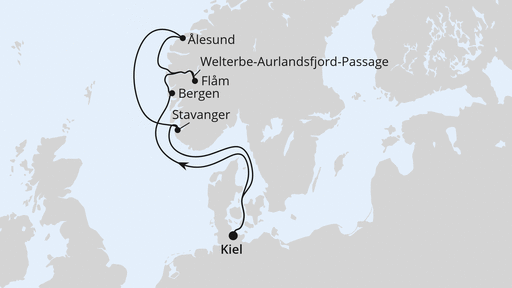 Routenverlauf Norwegens Welterbe ab Kiel