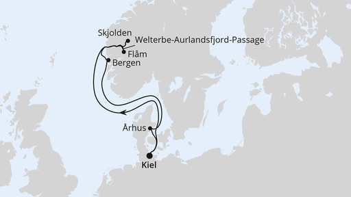 Routenverlauf Norwegen mit Sognefjord ab Kiel