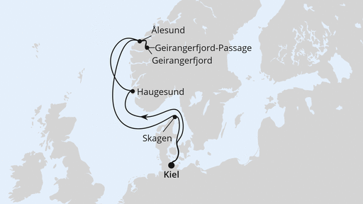 Routenverlauf Norwegens Welterbe ab Kiel
