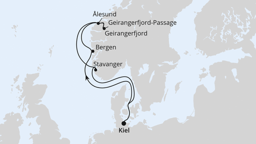 Routenverlauf Norwegens Welterbe ab Kiel
