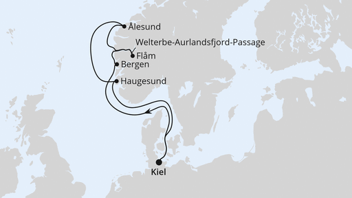 Routenverlauf Norwegens Welterbe ab Kiel