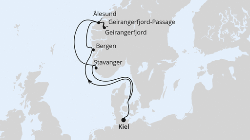 Routenverlauf Norwegens Welterbe ab Kiel