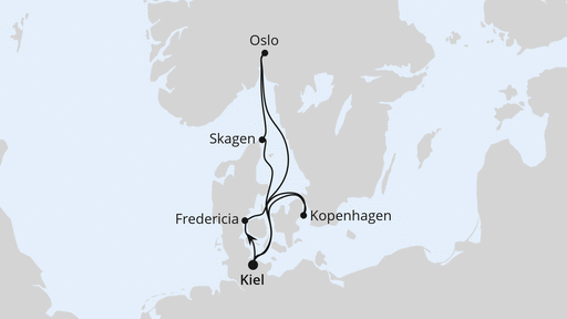 Routenverlauf Skandinavien mit Oslo ab Kiel