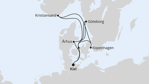 Routenverlauf Skandinavien mit Göteborg ab Kiel