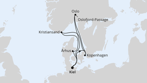Routenverlauf Feiertagsreise nach Skandinavien ab Kiel