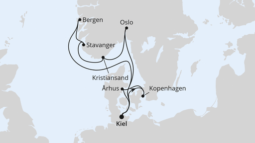 Routenverlauf Dänemark & Norwegen ab Kiel