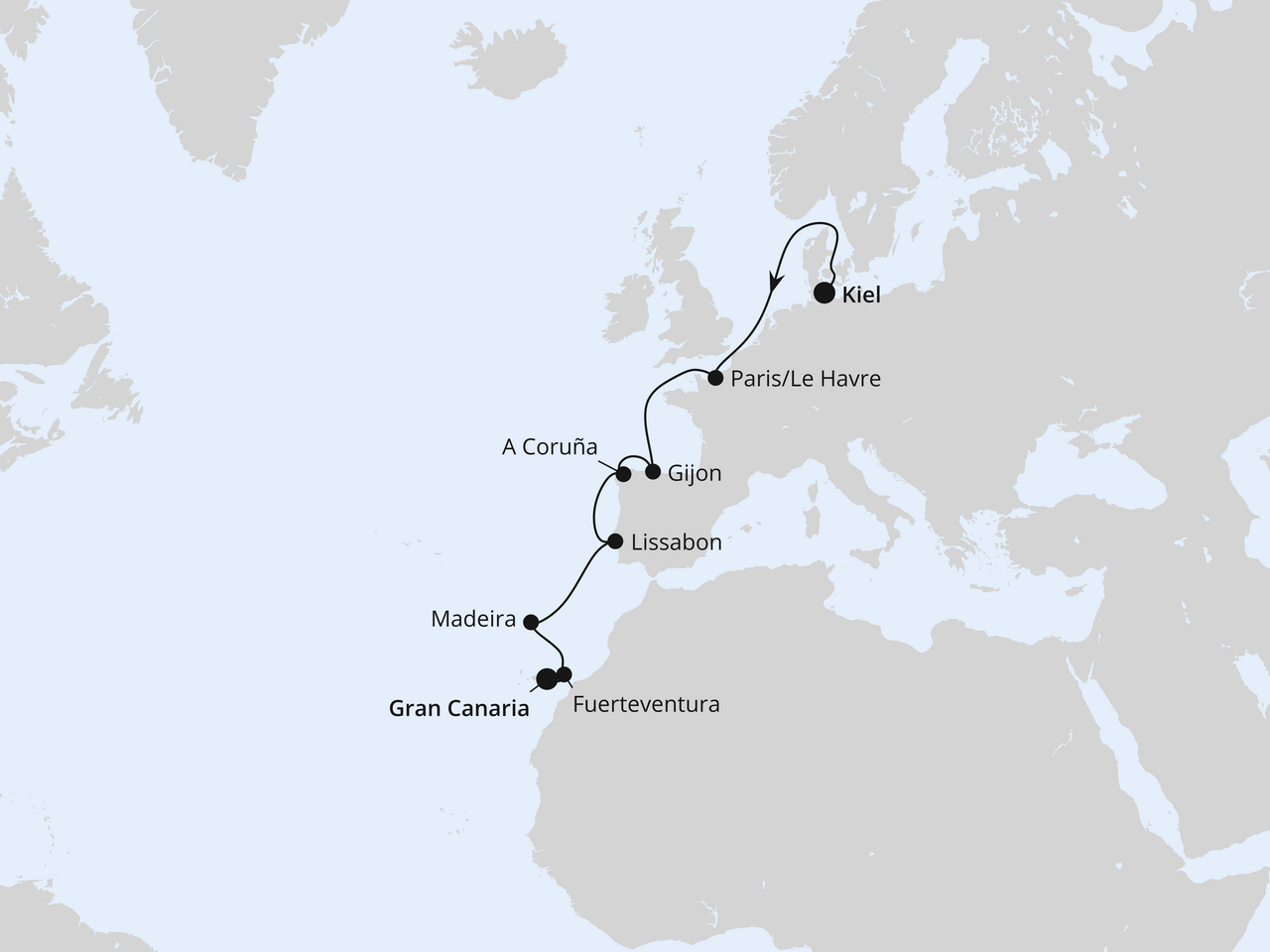 Europas Atlantikküste ab Kiel