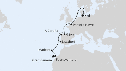 Routenverlauf Europas Atlantikküste ab Kiel