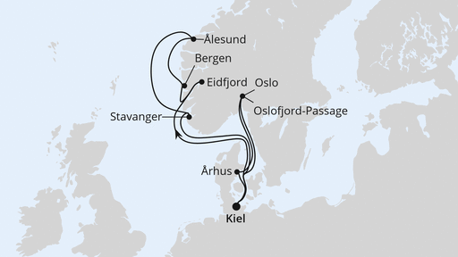 Routenverlauf Norwegen ab Kiel 2