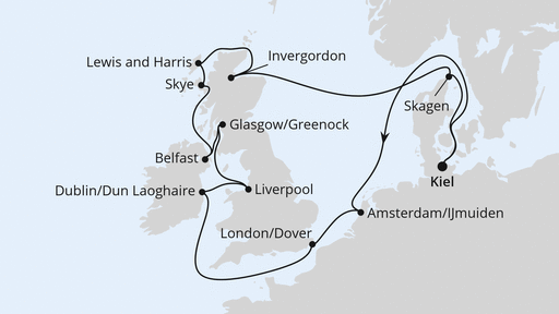 Routenverlauf Großbritannien & Irland ab Kiel