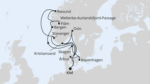 Routenverlauf Große Skandinavien-Reise ab Kiel