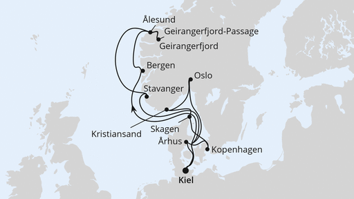 Routenverlauf Große Skandinavien-Reise ab Kiel