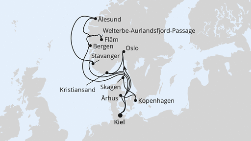 Routengrafik Große Skandinavien-Reise ab Kiel