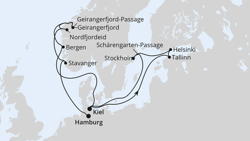 Routenverlauf Ostsee & Norwegen von Kiel nach Hamburg