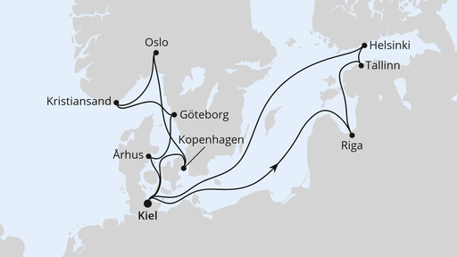 Routenverlauf Feiertagsreise auf der Ostsee ab Kiel