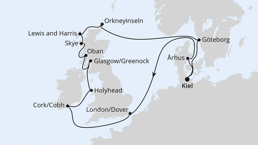 Routenverlauf Großbritannien & Irland ab Kiel