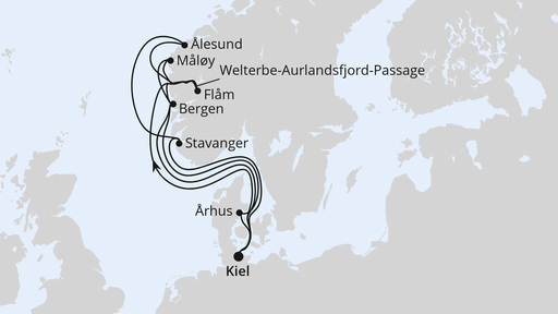 Routenverlauf Große Norwegen-Reise ab Kiel