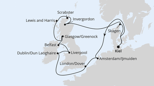 Routenverlauf Großbritannien & Irland ab Kiel