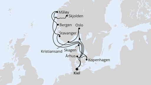 Routenverlauf Große Skandinavien-Reise ab Kiel 2