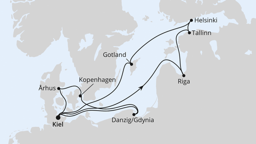Routenverlauf Große Ostsee-Reise mit Lichterfest in Riga ab Kiel