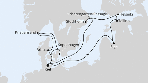 Routenverlauf Weihnachtsreise nach Skandinavisen ab Kiel