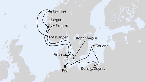 Routenverlauf Ostsee & Norwegen ab Kiel 1