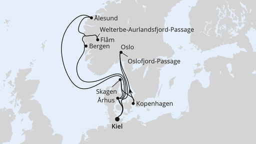 Routenverlauf Große Skandinavien-Reise ab Kiel