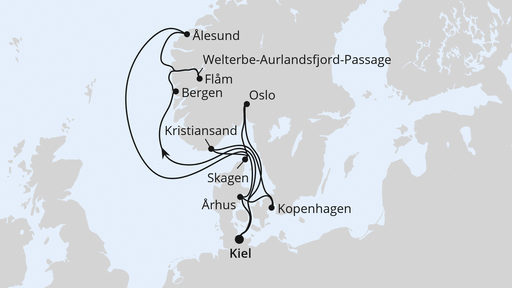 Routenverlauf Große Skandinavien-Reise ab Kiel