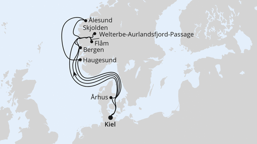Routenverlauf Große Norwegen-Reise ab Kiel