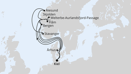 Routenverlauf Große Norwegen-Reise ab Kiel