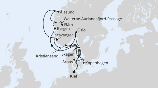 Routenverlauf Große Skandinavien-Reise ab Kiel