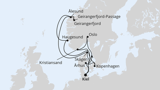 Routenverlauf Große Skandinavien-Reise ab Kiel