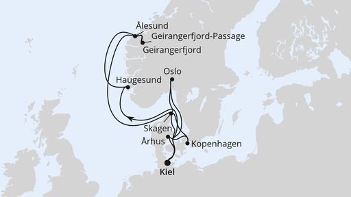 Routenverlauf Große Skandinavien-Reise ab Kiel