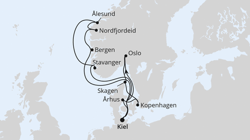 Routenverlauf Große Skandinavien-Reise ab Kiel