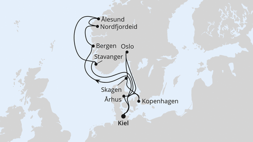 Routenverlauf Große Skandinavien-Reise ab Kiel
