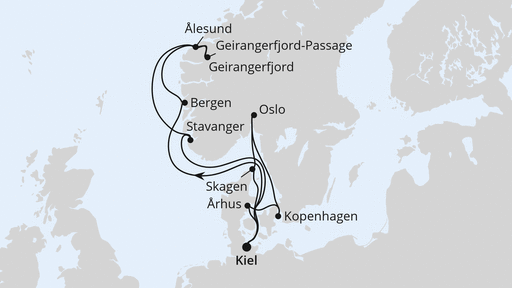 Routenverlauf Große Skandinavien-Reise ab Kiel