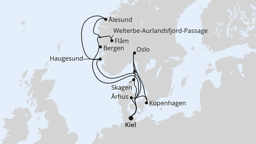 Routenverlauf Große Skandinavien-Reise ab Kiel