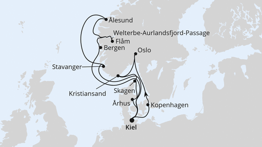 Routenverlauf Große Skandinavien-Reise ab Kiel