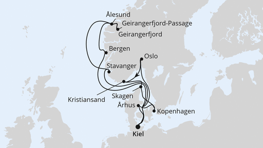 Routenverlauf Große Skandinavien-Reise ab Kiel