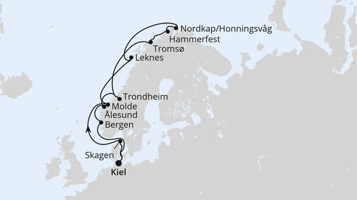 Routenverlauf Norwegen mit Lofoten & Nordkap ab Kiel
