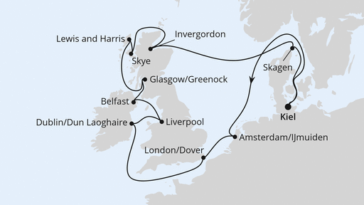 Routenverlauf Großbritannien & Irland ab Kiel