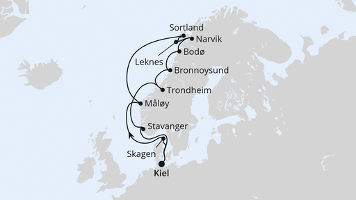 Routenverlauf Norwegen mit Lofoten & Vesterålen ab Kiel